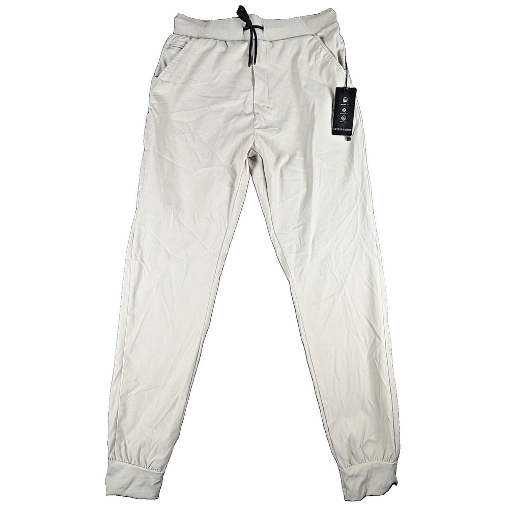 Hudson & Barrow Pants Mens Small Beige Stretch Nylon Joggers Elastic Waist